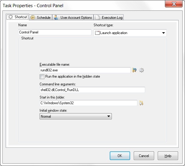 rundll32 shortcut commands